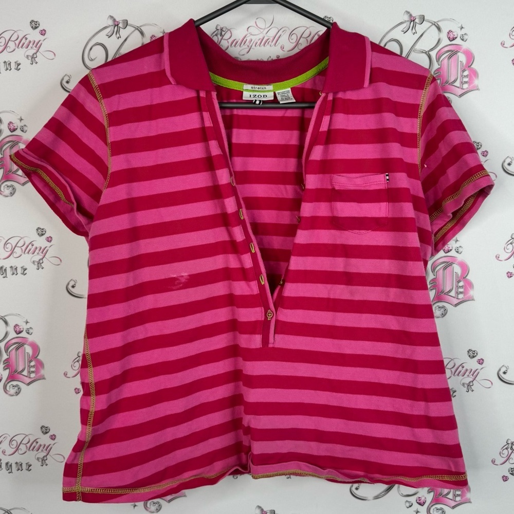 Izod stretch cropped shirt lime green stretch Fuchsia and Pink Striped Top
